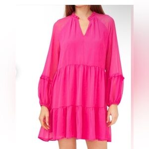 Vince Camuto Pink Tiered Long Sleeve Dress XXL